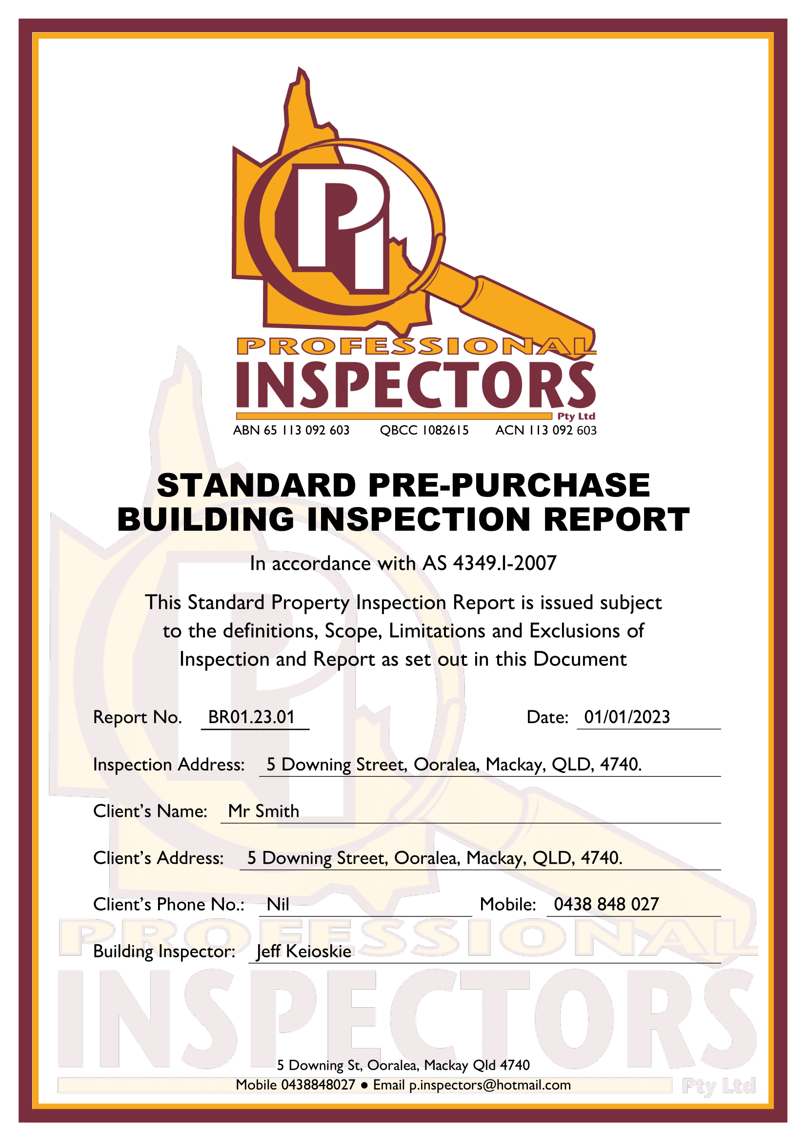 sample cover pagwe building inspection report